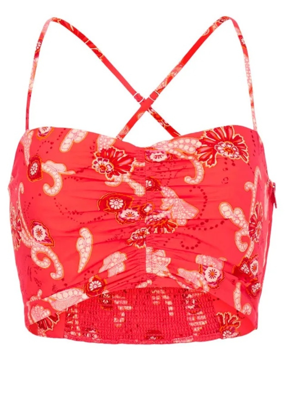 A.L.C. Red Paisley Spaghetti-Strap Crop Top